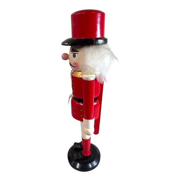 Vintage Wooden Red & Black Handcrafted Nutcracker Figurine Toy Soldier 14" - Picture 2 of 10